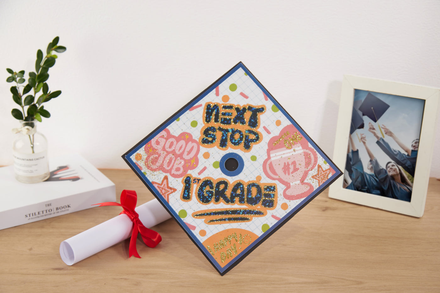 Graduation cap topper art print, Next stop 1st grade