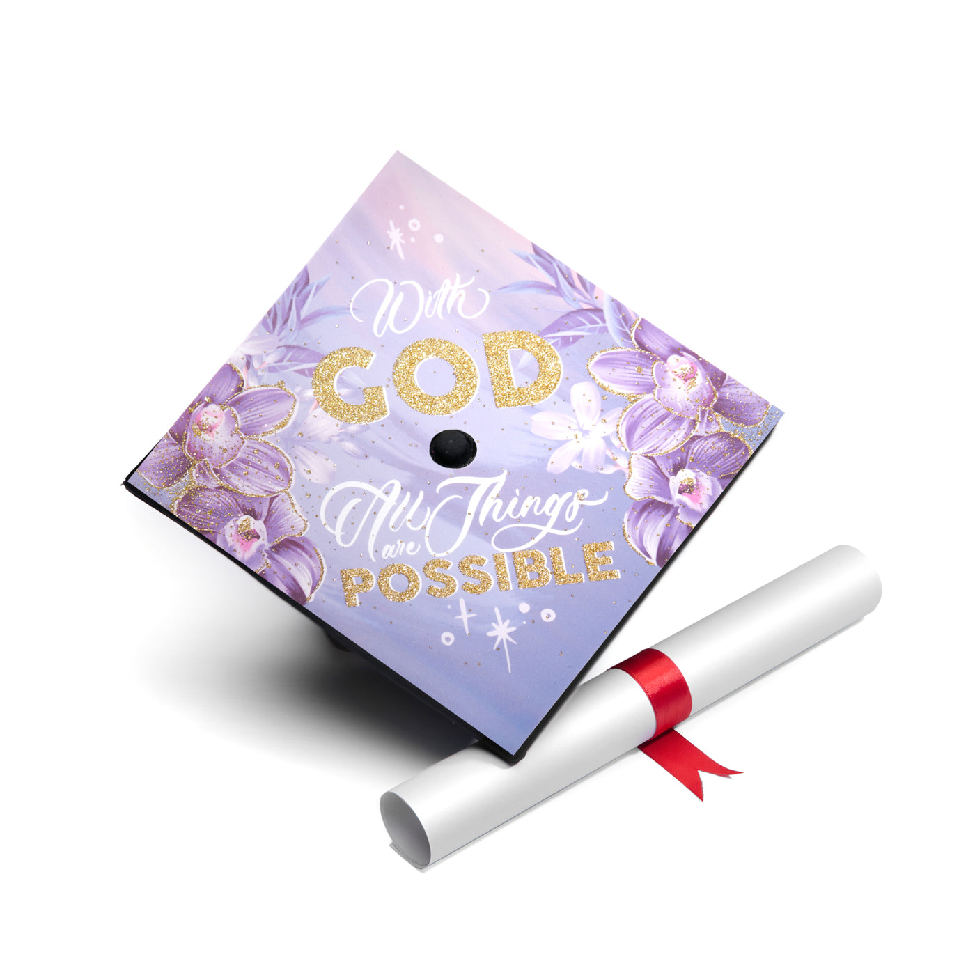 Graduation cap topper art print, With god all things are possible