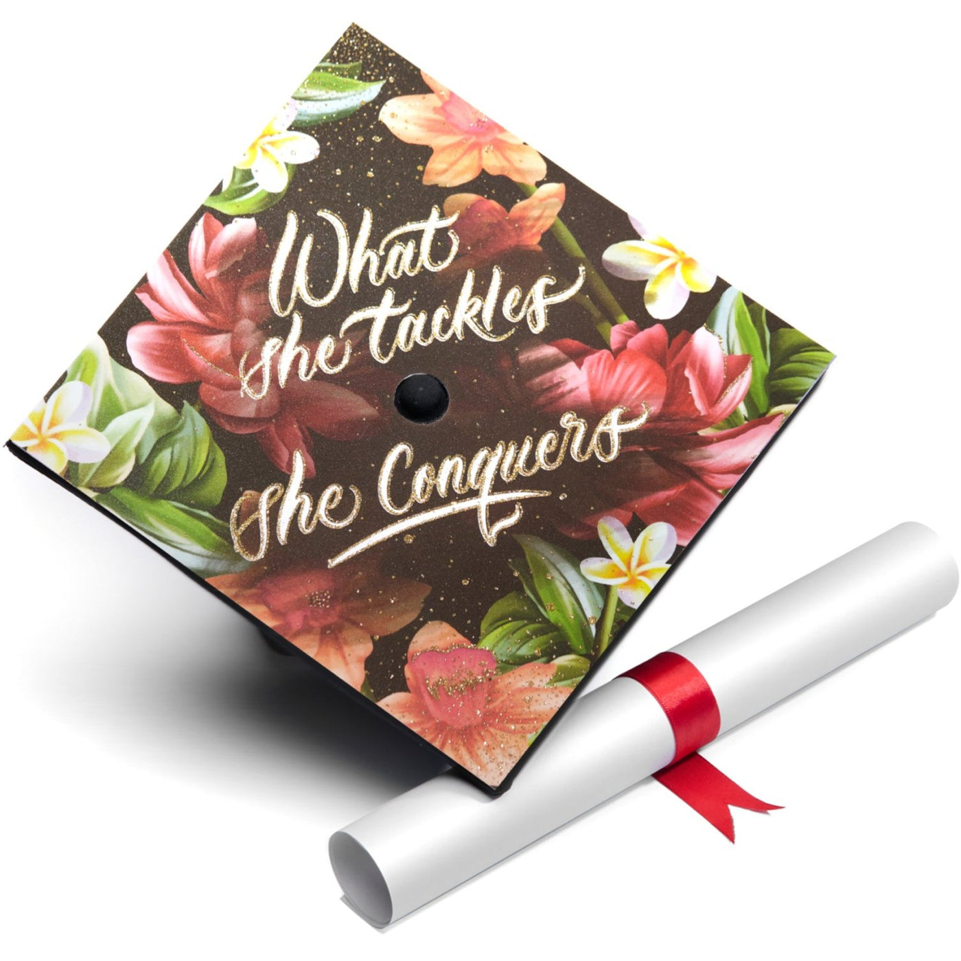 Graduation cap topper art print, What she tackles she conquers