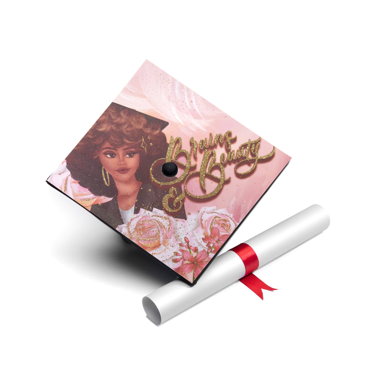 Graduation cap topper art print, Brains and beauty
