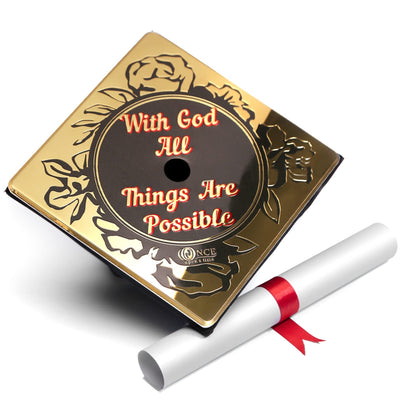 Aluminum Graduation Cap Topper, With God All Things Are Possible, Graduation Cap Decoration