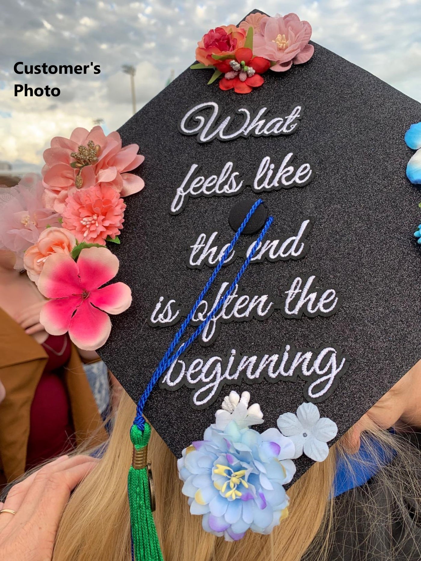 Handmade Graduation Cap Topper, Graduation Cap Decorations, What Feels Like The End