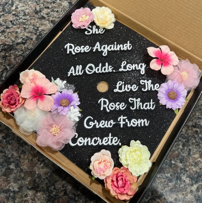 Handmade Graduation Cap Topper, Graduation Cap Decorations, She Rose Against All Odds