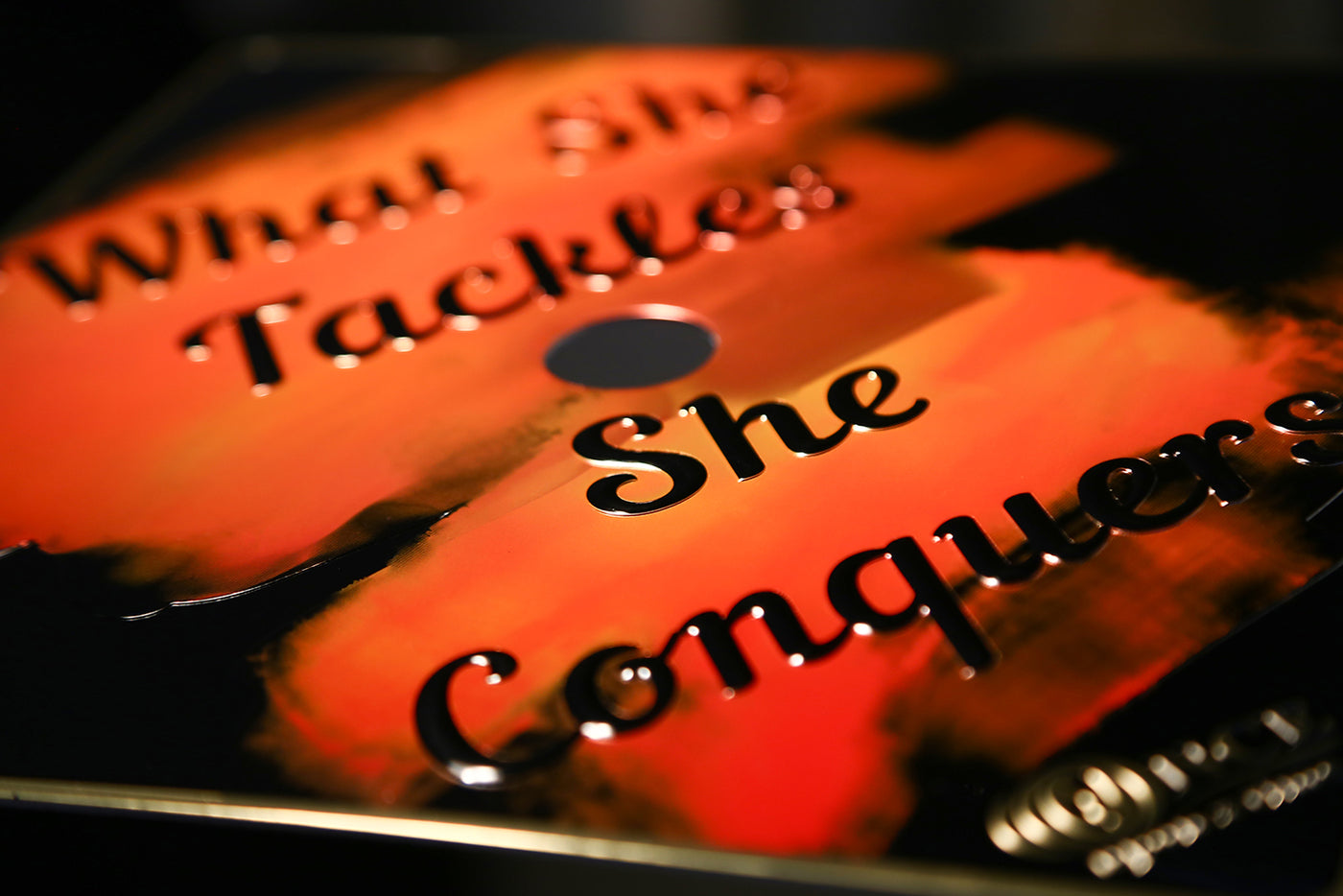 Aluminum Graduation Cap Topper, What She Tackles She Conquers, Graduation Cap Decorations