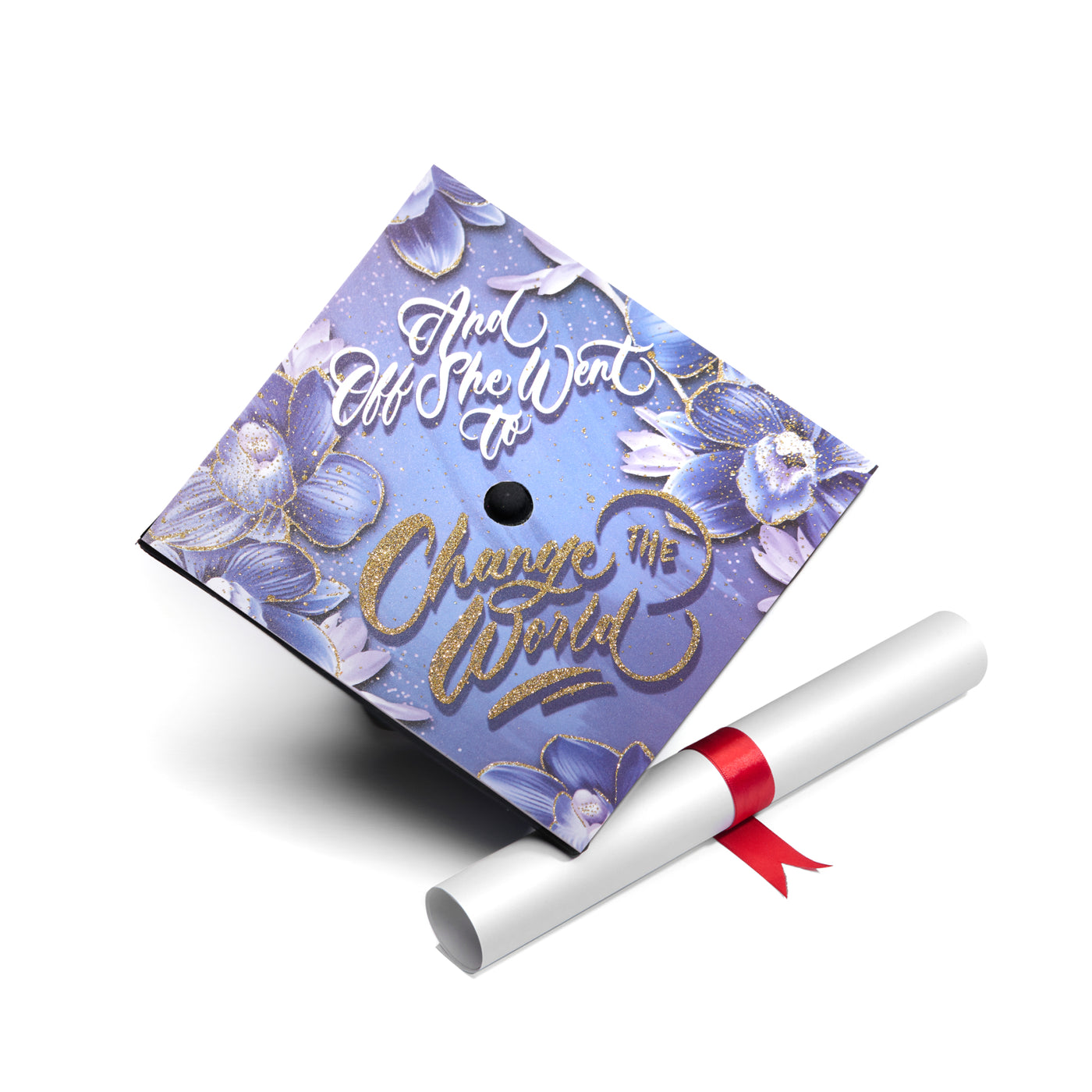 Graduation cap topper art print, And off she went to change the world