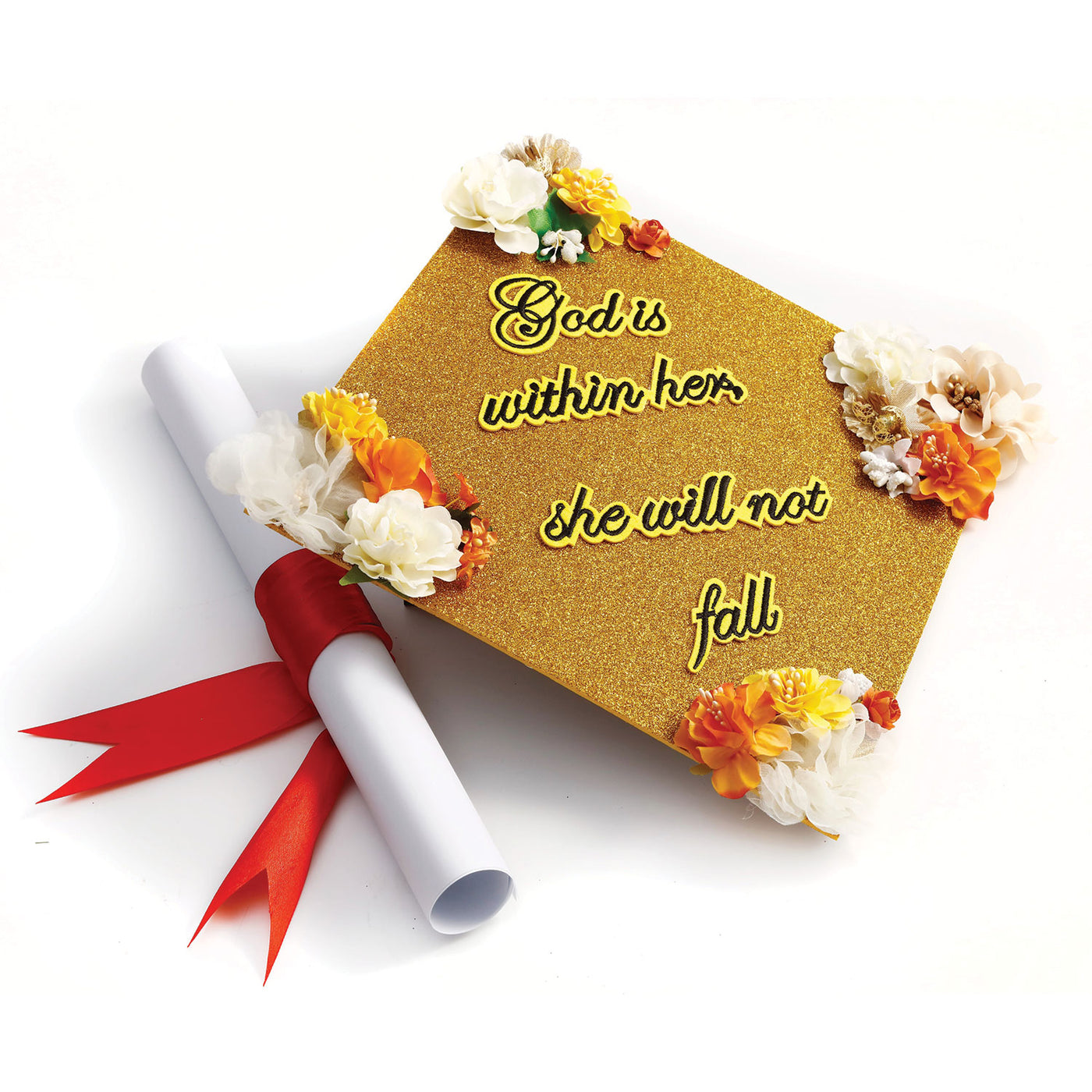 Handmade Graduation Cap Topper, Graduation Cap Decorations, God Is Within Her She Will Not Fall