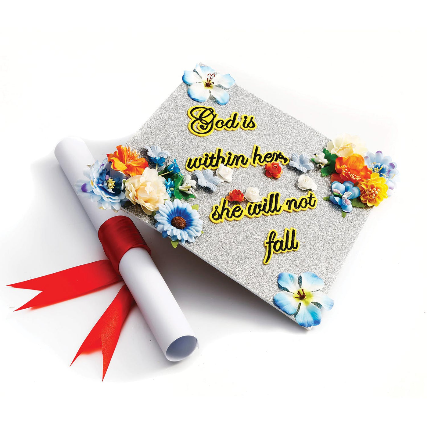 Handmade Graduation Cap Topper, Graduation Cap Decorations, God Is Within Her She Will Not Fall