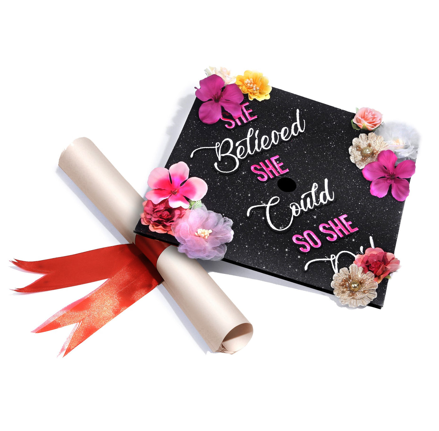 Handmade Graduation Cap Topper, Graduation Cap Decorations, She Believe She Could So She Did