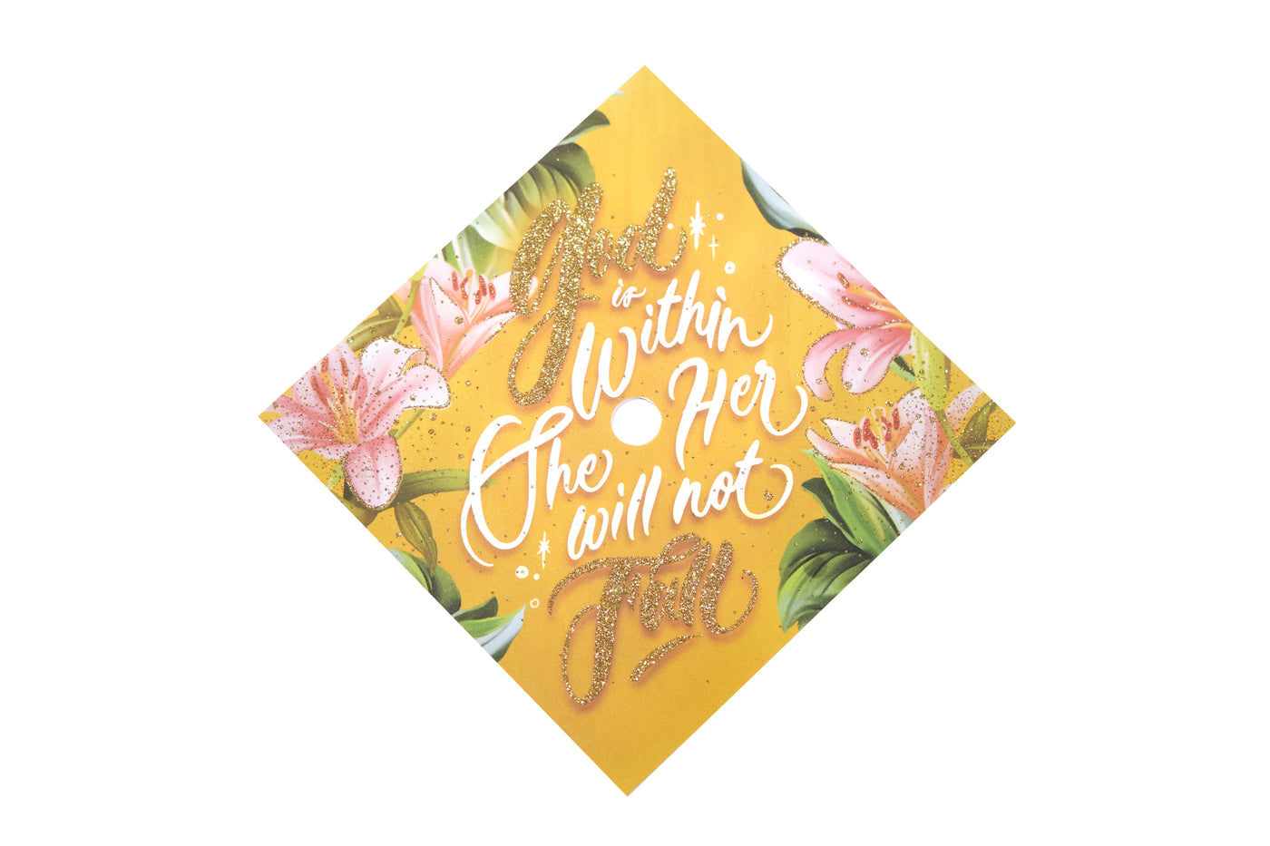 Graduation cap topper art print, God is within her she will not fall