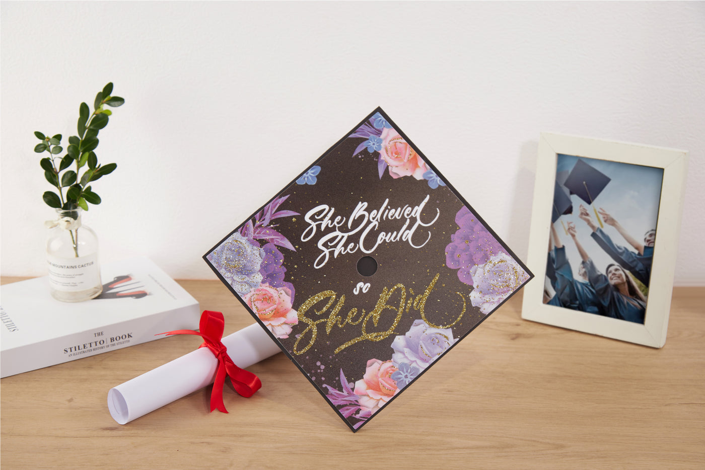 Graduation cap topper art print, She believed she could so she did
