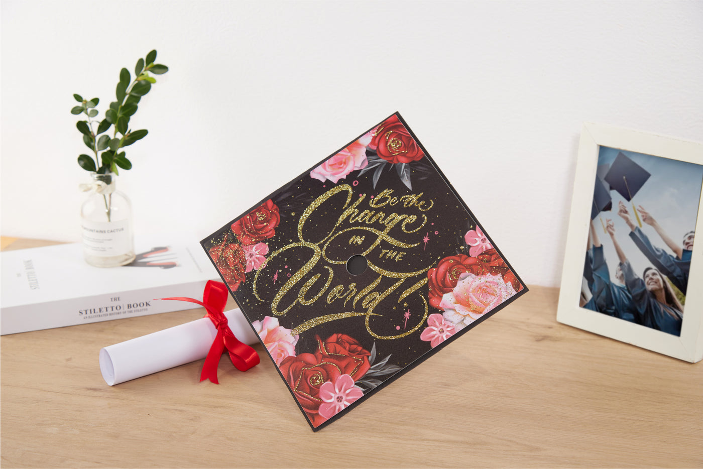 Graduation cap topper art print, Be the change in the world