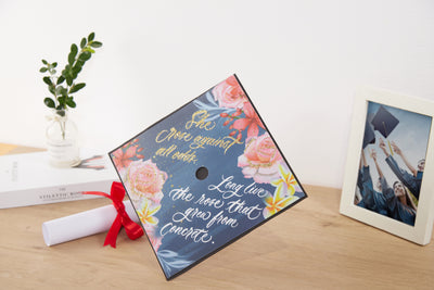 Graduation cap topper art print, She goes against all odds long live the rose that grew from concrete