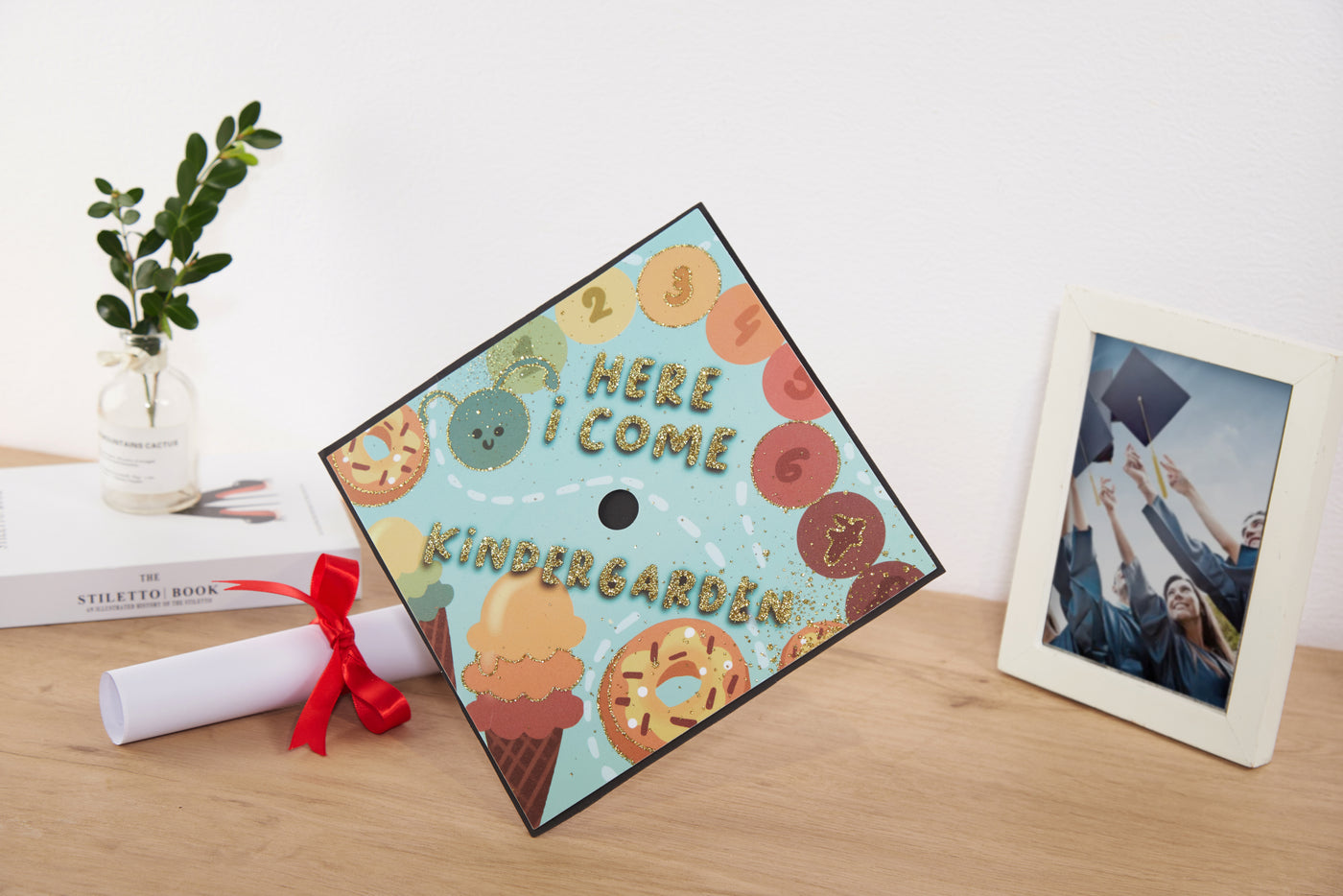 Graduation cap topper art print, Here I come kindergarten