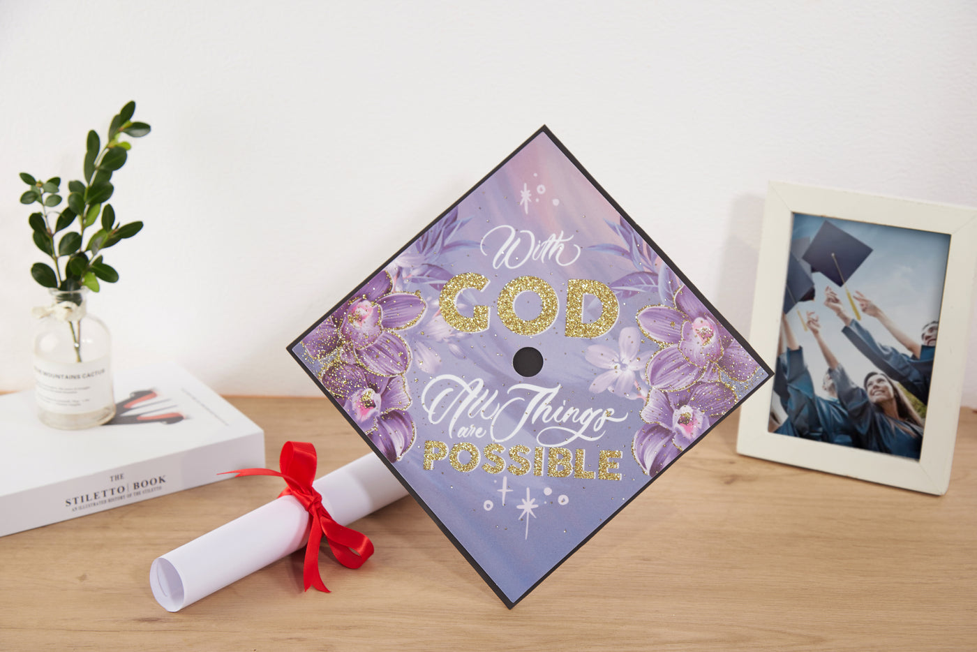 Graduation cap topper art print, With god all things are possible