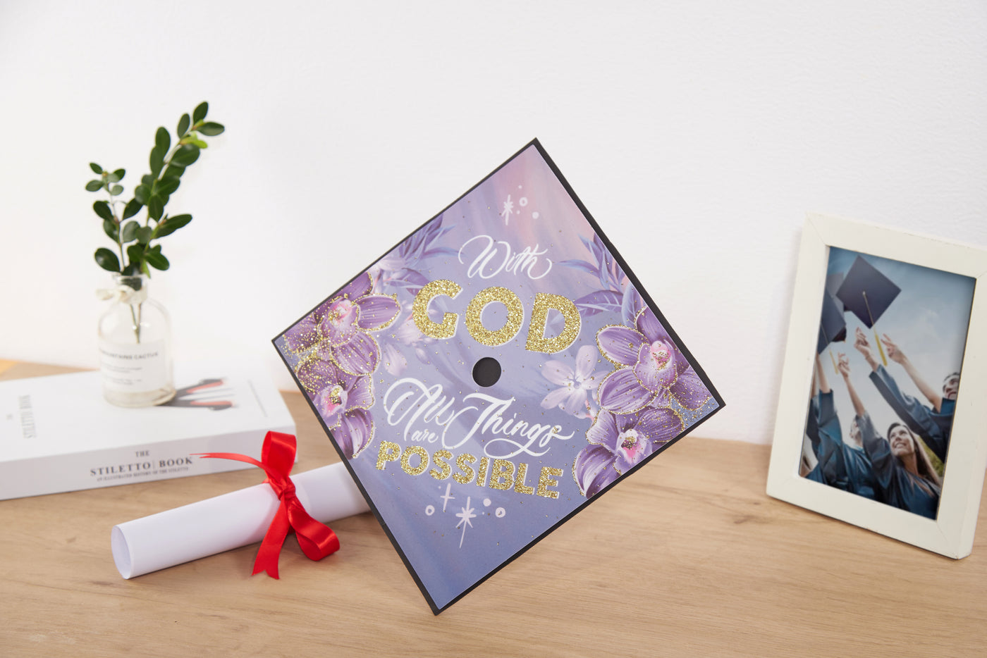 Graduation cap topper art print, With god all things are possible