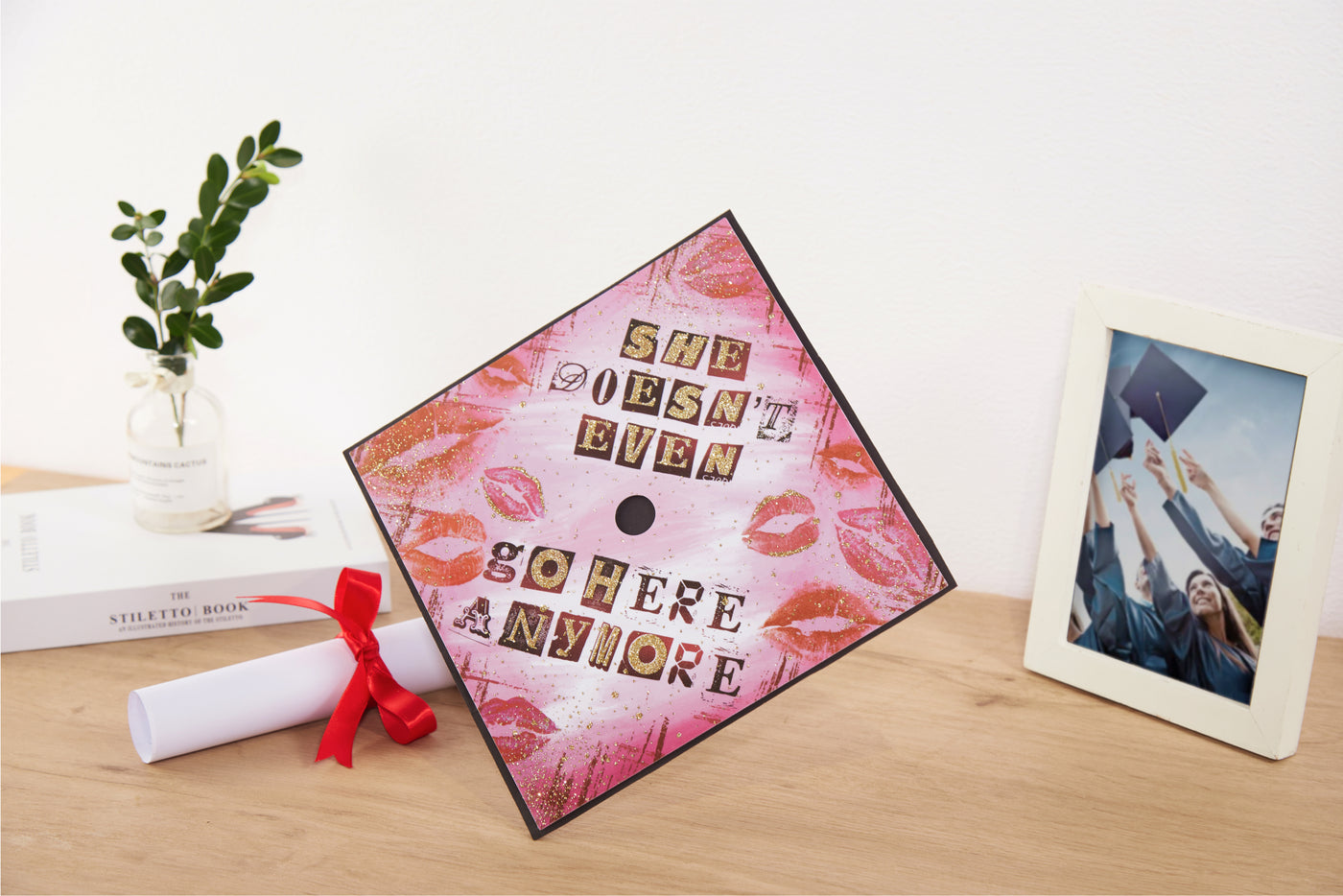 Graduation cap topper art print, She doesn’t even go here anymore