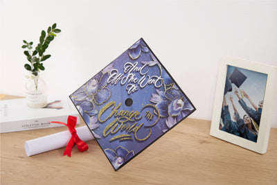 Graduation cap topper art print, And off she went to change the world