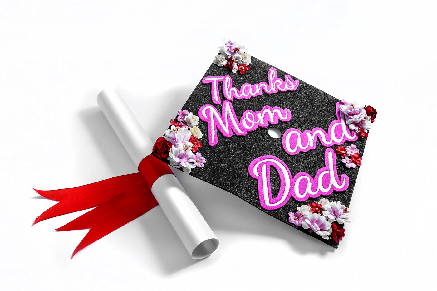 Handmade Graduation Cap Topper, Graduation Cap Decorations, Thanks Mom and Dad