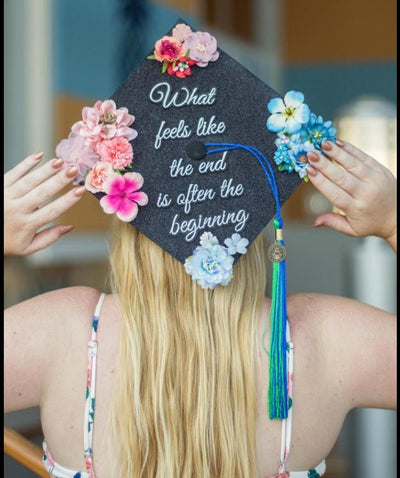 Handmade Graduation Cap Topper, Graduation Cap Decorations, What Feels Like The End