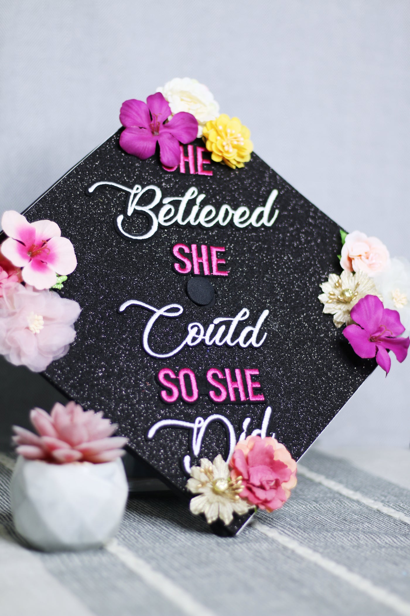 Handmade Graduation Cap Topper, Graduation Cap Decorations, She Believe She Could So She Did